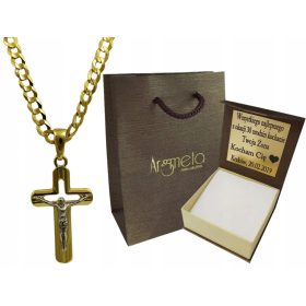    Goldene Panzerkette 3,30 mm, komplett mit Kreuz PR 585, kostenlose Gravur