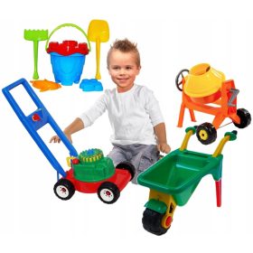 Sand-Set, Schubkarre, Betonmischer, Rasenmäher, Eimer