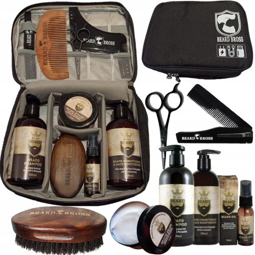  Ein Set aus Beard Bross-Kosmetik- und Bartpflegewerkzeugen + Kosmetiktasche