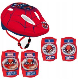    Spider-Man Seven 9057 roter Fahrradhelm + Marvel 9063 Protektorensets universal