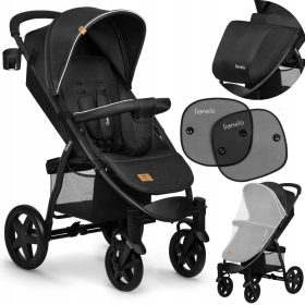    Lionelo Annet Plus Black Carbon Kinderwagen + Sonnenschutz für Autofenster. 2 Lionelo-Sonnenschirme