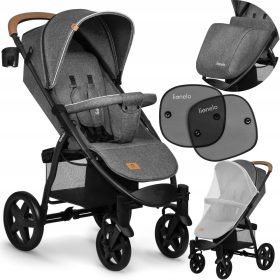    Lionelo Annet Plus Stone Caramel Kinderwagen + Sonnenschutz für Autofenster. 2 Lionelo-Sonnenschirme