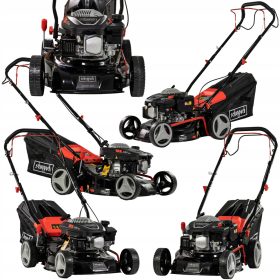    Benzin-Rasenmäher mit Scheppach-Korb, 150 cm³ Fassungsvermögen. Korb 45 l 42 cm