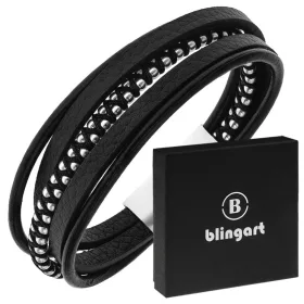  Damen-Lederarmband, Perlen, Stahlfarben