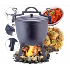    JAGDKÄTZCHEN, GUSSEISEN, EMAILLIERT, STEHT AUF DEM LAGERFEUER, 7 L, KAMILLE