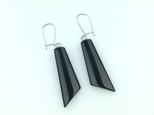  Onyx-Ohrringe mit hängenden Ohrhaken, Silber (925), polnisch