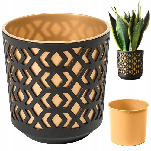  Lamela Aztek runder Blumentopf, Schwarz und Gold, 30 cm