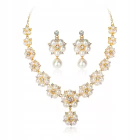  Goldhalskettenset mit Perlenkette und Ohrringen