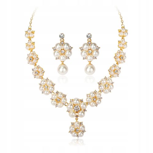  Goldhalskettenset mit Perlenkette und Ohrringen