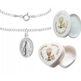  SILBERKETTE UND TAUFKOMMUNIONMEDAILLE, 45 CM
