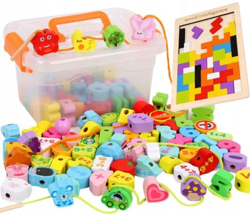  PERLEN-HOLZBLÖCKE ZUM AUFREIHEN VON MONTESSORI-PÄDAGOGISCHEM GROSSES SET