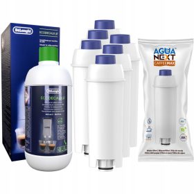    6× Agua Next Wasserfilter für Delonghi Kaffeemaschine, weiß 1 Stk. + Delonghi Ecodecalk DLSC500 Entkalker 500 ml