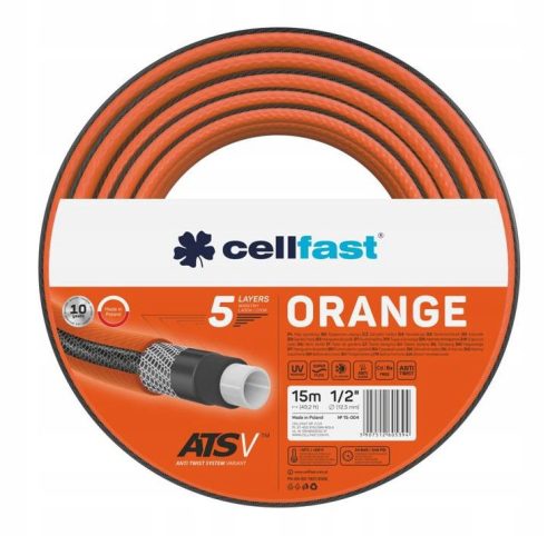  ORANGER GARTENSCHLAUCH 1/2 Zoll 15 m, zellfest, 5 Schichten