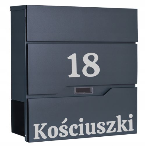 Gockowiak-Briefkasten mit Zeitung, Grautöne