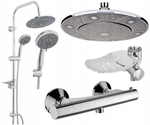 Chrom-Duscharmatur Invena Slim + Aufputz-Duschset Invena Socho