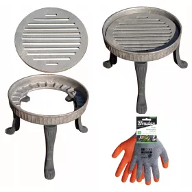  Dreibeinständer, Topfrost aus Gusseisen, Handschuhe