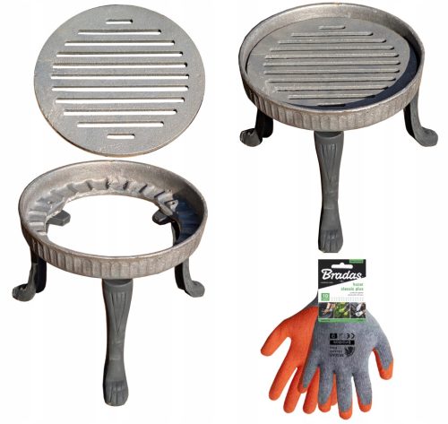  Dreibeinständer, Topfrost aus Gusseisen, Handschuhe
