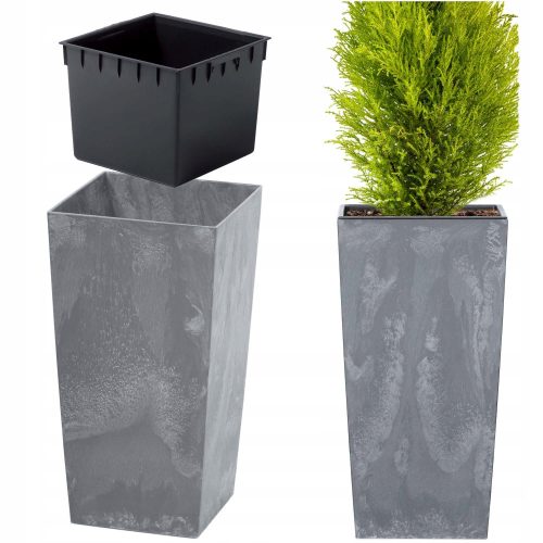  Prosperplast-Blumentopf, 23 cm x 23 x 45 cm, Durchmesser 24 cm, Kunststoff in Grau- und Silbertönen