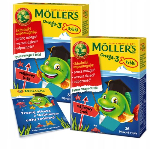 Möller's Omega-3 Gummifische mit Himbeergeschmack und Gratis-Malbuch für Kinder