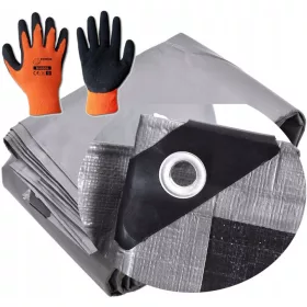   Extra Robuste Schutzplane 4x8m, Silber-Schwarz mit UV-Schutz und Aluminiumösen