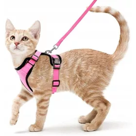  Druckfreies Geschirr für Katzen und Hunde mit Leine, rosa