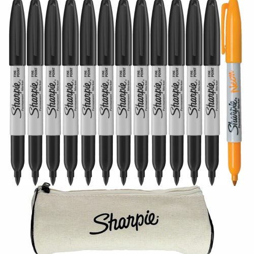  12× Marker für Keramik, für Holz, für Karton, für Metall, für Papier, für Kunststoff, für Glas, für Textilien, permanenter schwarzer Sharpie 1 Stk. + Permanentmarker oranger Sharpie 1 Stk.