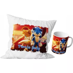 SONIC SET BECHER 330 + KISSEN + NAMEN GESCHENK