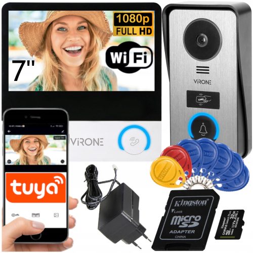 WIFI Full HD 7" RFID-Video-Gegensprechanlage VIRONE VDP-67 + SDHC-Speicherkarte Kingston SDCS2/32GB 32 GB