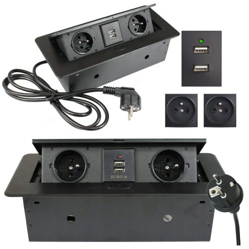 Steckdose, Steckdosenleiste, USB-Arbeitsplatte Berge schwarz