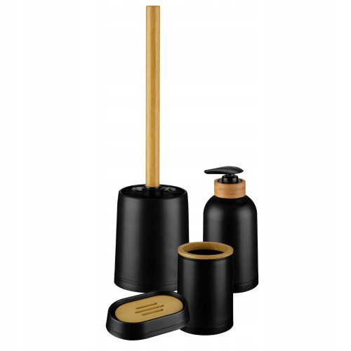 Badezimmerzubehör-Sets Set Badezimmerzubehör ESPINO SET 4 ELEMENTS SCHWARZ 4 Elemente in Schwarz, Braun- und Beigetönen