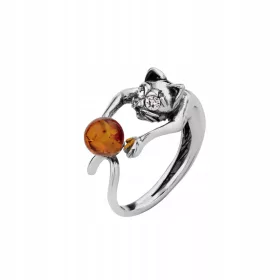  SILBERNER KATZENRING MIT BERNSTEIN