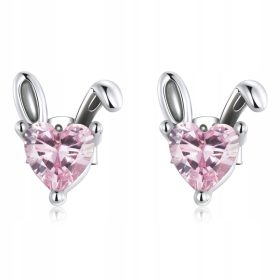    Ornamo Ohrringe Hasenohren und Herzen Rosa Zirkonia 925 Silber Ohrstecker