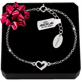    DAMEN-SILBER-HERZ-ARMBAND MIT ZIRKONIA, VERSTELLBAR + GRAVUR