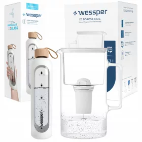    Wessper D2 Borosilikat Aquaclassic Filterkanne 3,3 l weiß + Wessper Flasche 1000 ml