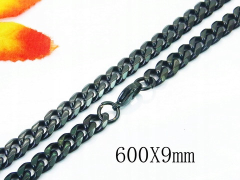  Herrenkette, dicke Panzerung, schwarzer Stahl 316L, 60 cm