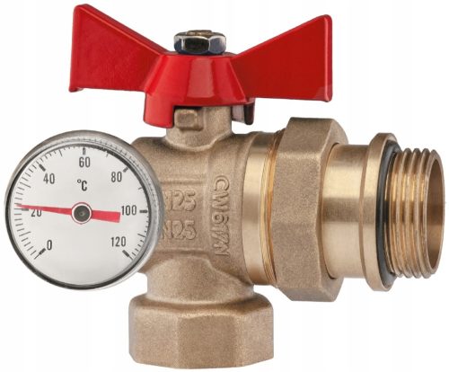 Kugelhahn VENTIL 1'' VENTIL MIT WINKELTHERMOMETER, ROT