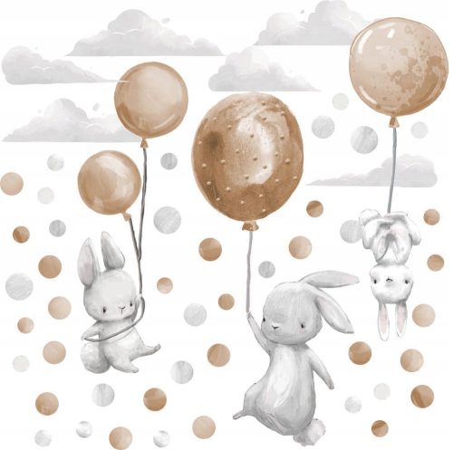  Wandaufkleber mit Häschen und beigen Luftballons
