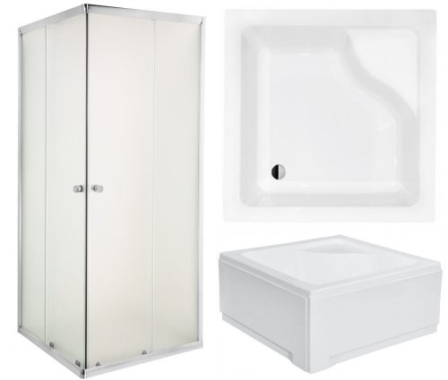 Invena Parla Duschkabine mit Schiebetüren 80 x 80 cm + quadratische Duschwanne Besco Igor 80 x 80 cm weiß