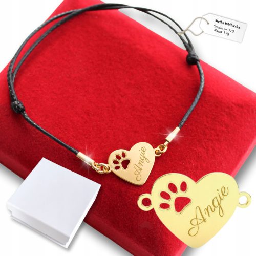  Pfotenarmband aus 925er Gold mit graviertem Namen des Hundes und der Katze