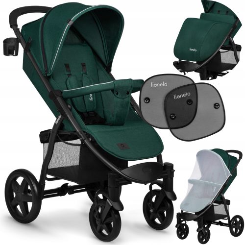  Lionelo Plus Annet grüner Waldkinderwagen + Sonnenschutz für Autofenster. 2 Lionelo-Sonnenschirme