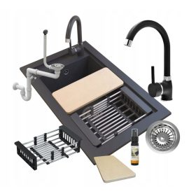  Granitan Panama Einbeckenspüle, schwarzer Granit