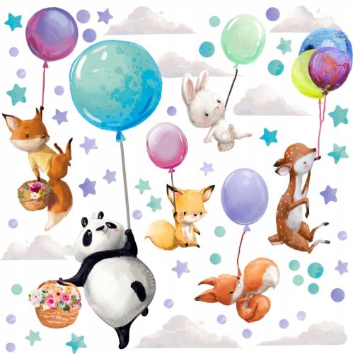  GROSSE WANDAUFKLEBER – TIERE AUF LUFTBALLONS