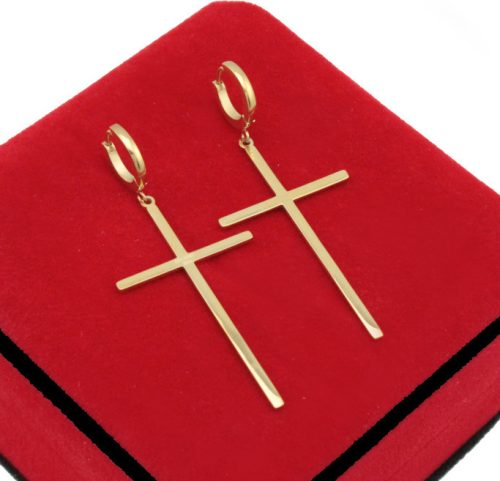  GROßE GOLDKREUZ-OHRRINGE, CHIRURGENSTAHL