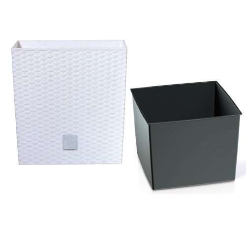  Prosperplast Blumentopf 32 cm x 32 x 32,5 cm Durchmesser 32,5 cm weißer Kunststoff + Einsatz für quadratische Töpfe IPWKS325