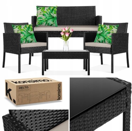 Ein Satz Garten- und Terrassenmöbel Multi-Import Techno Rattan Fort Myers Gartenmöbel-Set, schwarz, 4-tlg.