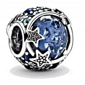 MD Charms Kugel glänzende blaue Sterne | S925