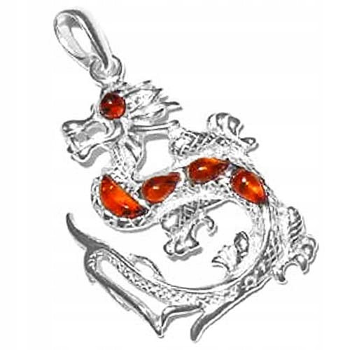  SILBERNER DRACHEN-Anhänger mit natürlichem BERNSTEIN, 925er Silber-SILBER-ANHÄNGER