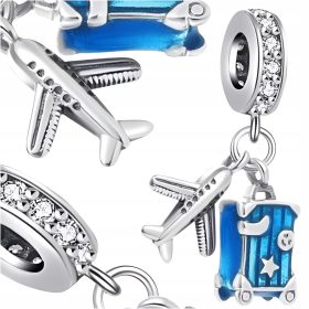  CHARMS Flugzeug Urlaub Reisekoffer Silber S925