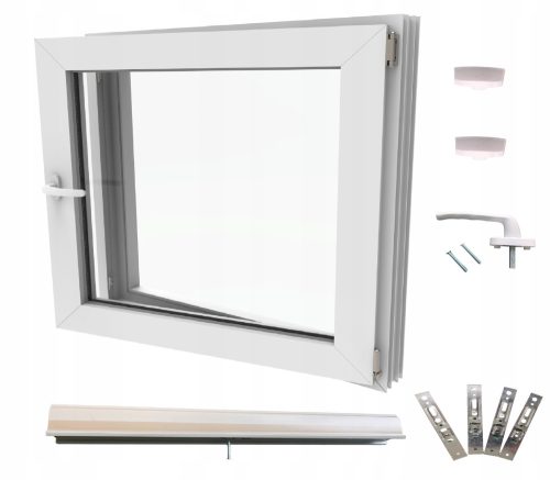 Warmweißes PVC-Fenster, rechts, 60x60, 600x600, Set