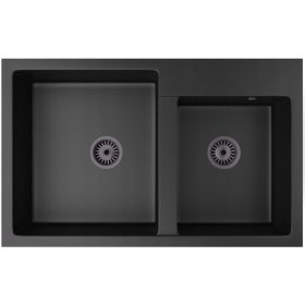   Brado BORYS Zweibeckenspüle STEEL Wasserhahn Siphon Schwarz, schwarzer Granit